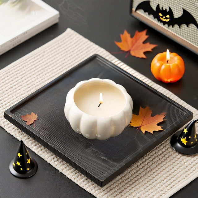 Tarro de Cerámica con Forma de Calabaza y Tapa | Recipiente para Té Blanco | Dulcero/Aperitivo | Candelabro para Fiestas de Acción de Gracias y Halloween | 10,5 X 8 Cm | 400 G