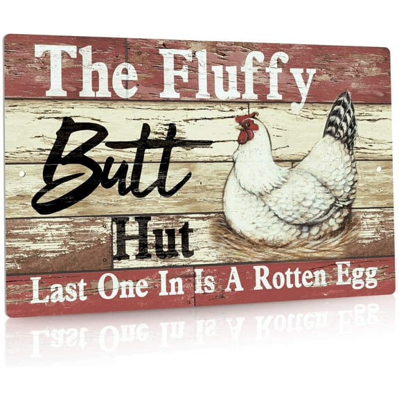 Chicken Coop Signs, Farm Decor for Country Cottage, Kitchen, 12x8 Inches Aluminum Metal Wall Sign - The Fluffy Butt Hut