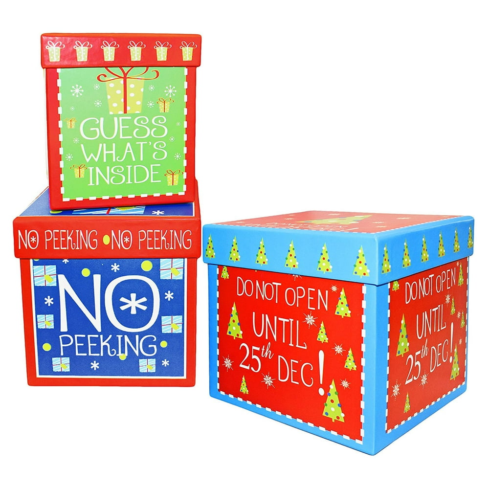 Alef Elegant Decorative Holiday Themed Nesting Gift Boxes 3 Boxes