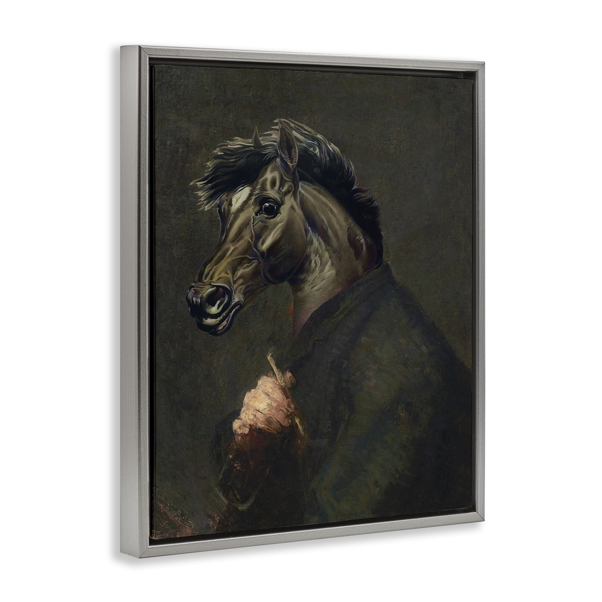 Stupell Industries Horse Painter Portrait Novelty & Humor Painting Gray Floater Framed Canvas Art Print Wall Art, 17 x 21