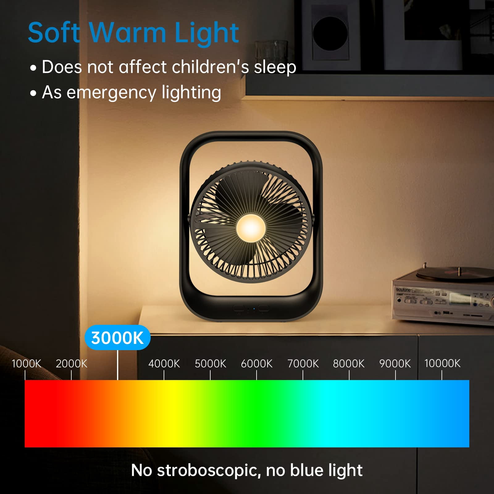 rechargeable electric fan with emergency light