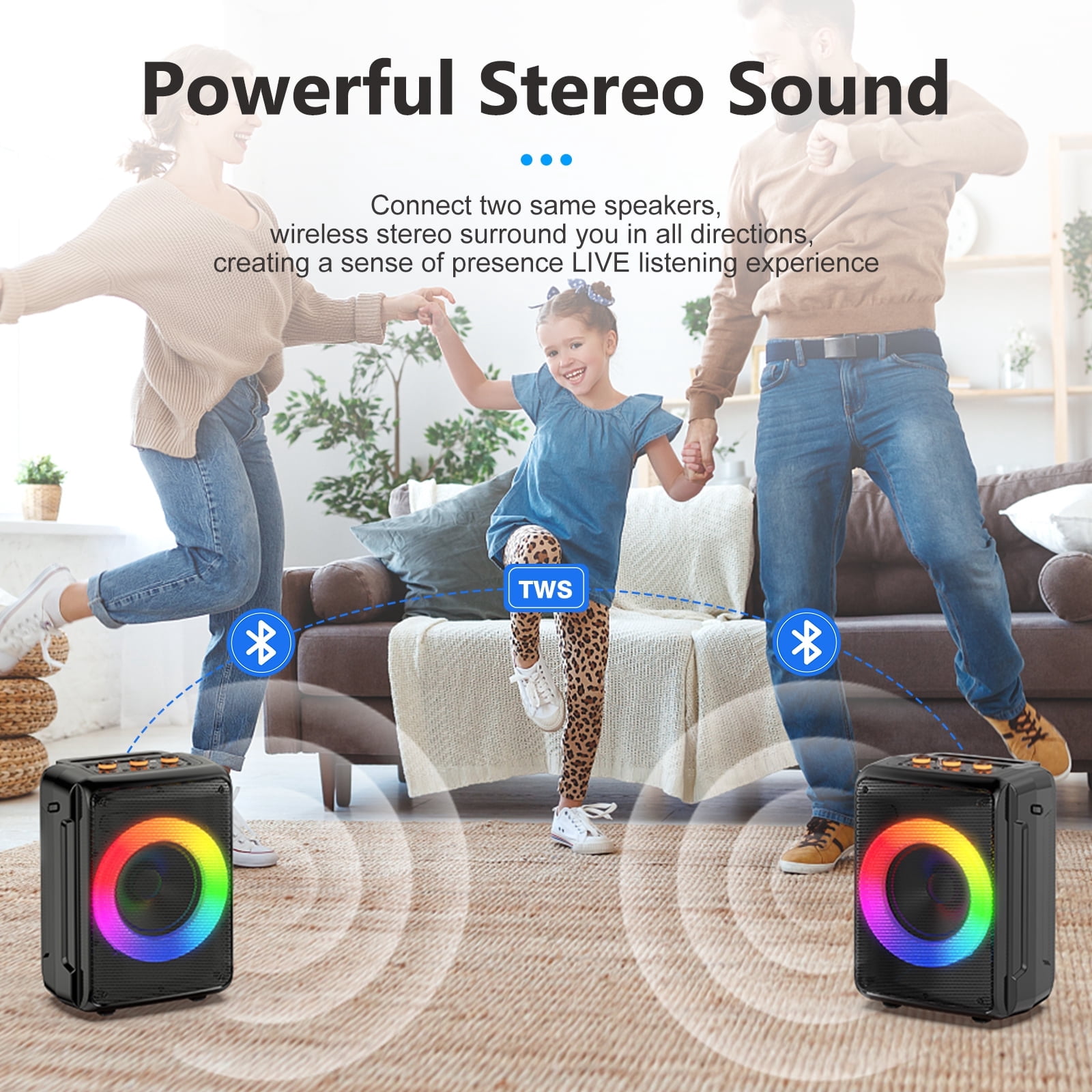 JYX Portable Bluetooth Speaker with Microphone, 40W Deep Bass Party Speaker with Rgb Lights
