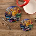 thumbnail image 2 of GZHJMY Picturesque Village Trivets Pot Holders Set of 2 Decoration Potholders Pure Cotton Thread Weave Trivets, Coasters, Placemats, Spoon Rest for Cooking for Kitchen Pans Bowl Teapot, 2 of 7