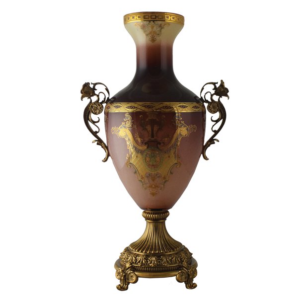 Tall Elegant Glass Vase w/Handles Table Centerpiece, Base & Handles Made from Solid Brass