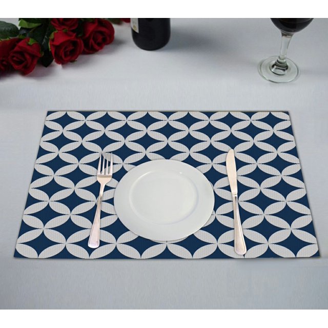 Mantel individual ABPHQTO editable círculo azul y blanco geométrico 30x45 cm Juego de 2