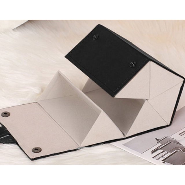 Boîte de Rangement Miroir Multifonction pour Lunettes Étui à Lunettes en Cuir PU à Plusieurs Carreaux