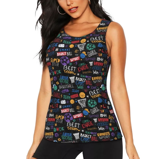 Fotbe Basketball Blusas Sin Mangas para Mujer – Estilo Casual, Corte Suelto, Slim-Fit, Cuello Redondo Deportivo, Tops de Verano para Gimnasio y Yoga-Small