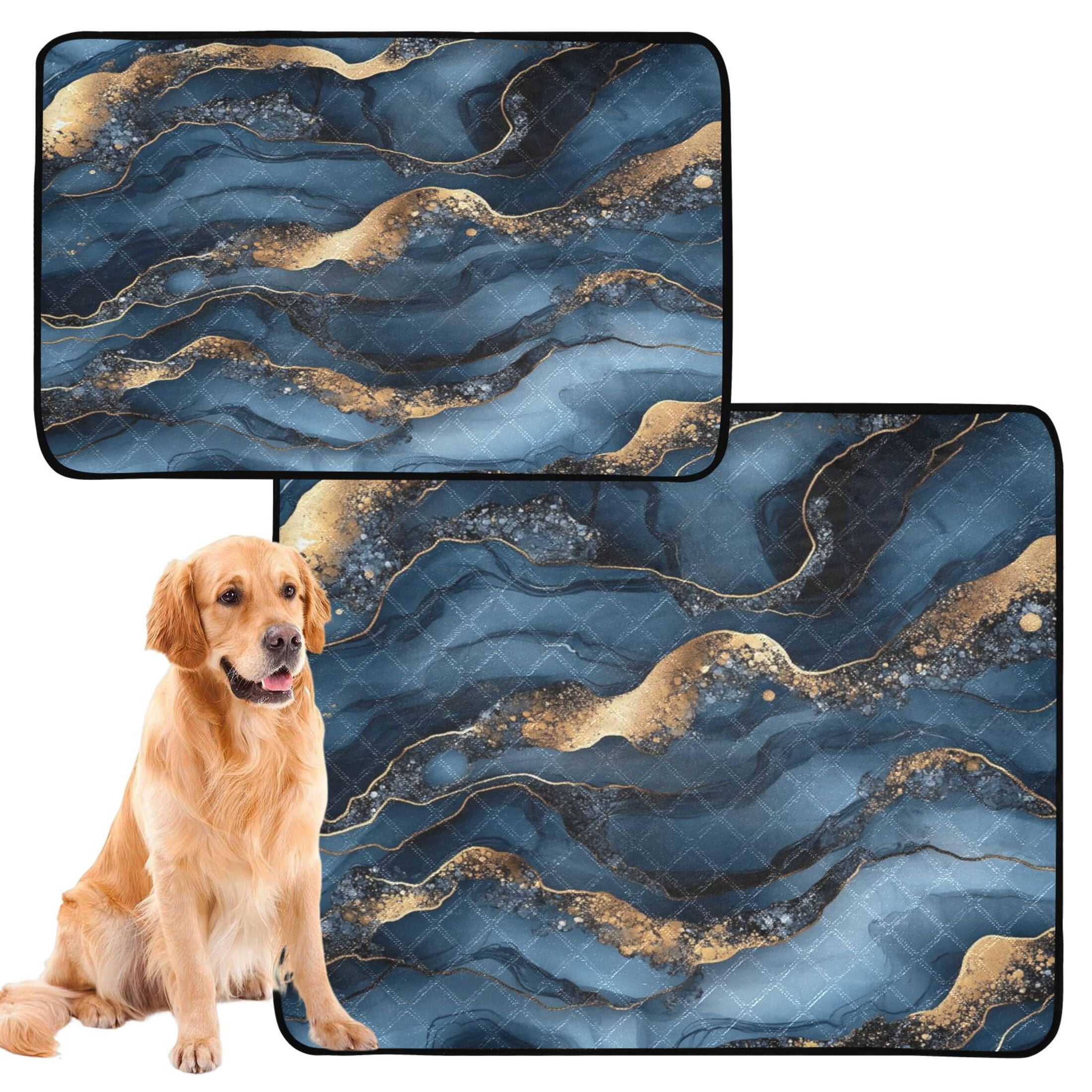 Qxltty Dark Blue Gilt Marbles Cat litter Pads Pet Set of 3 Diaper Mats Center Anti-leakage Layer Absorbent Soft and Comfortable