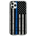 thumbnail image 1 of DistinctInk Clear Shockproof Hybrid Case for iPhone 13 PRO (6.1" Screen) - TPU Bumper, Acrylic Back, Tempered Glass Screen Protector - Weathered Thin Blue Line US Flag - First Responders, 1 of 2