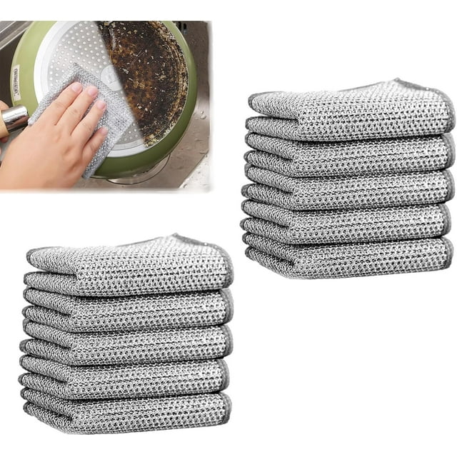 AVEKI 5 Pcs Glipta Chiffon de Nettoyage en Fil, Chiffon de Nettoyage Riffb Éponges Miracle Multi-Usages en Fil, Chiffon de Vaisselle en Fil Non Abrasif pour Humide et Sec, Zyluxa Réutilisable Double Face Maille Métal B0514