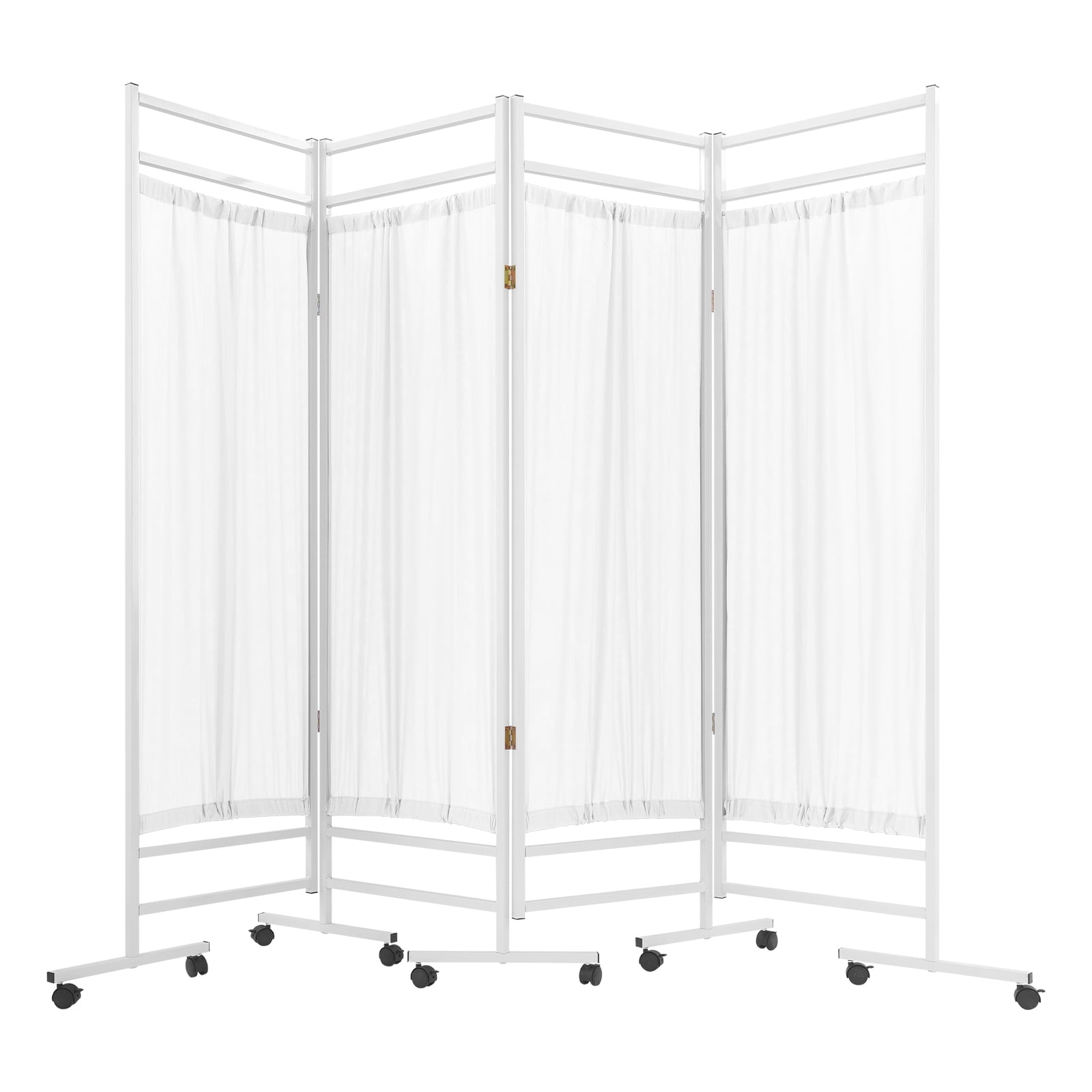 Portable Medical Privacy Screen, 78.74in Width 4-Panel Folding Divider with 10 Locking Wheels, White Nylon Fabric for Wards and Nursing Homes