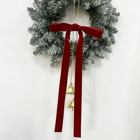 Taicans Burgundy Velvet Ribbon Bows - Versatile Hanging Bow Decor for Front Door Mantle Porch Wedding,Velvet Bow Pendant with Bells,Holiday Tree Wreath Topper,Thoughtful Christmas Gift