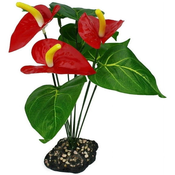 Komodo Anthurium, Artificial Plant, Green and Red, Aquarium Decor