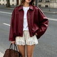thumbnail image 5 of AVRNLIQ Womens Oversized Faux Leather Jacket Cropped Faux Leather Coat Loose Bubble Hem Outerwear for Fall Winter, 5 of 6