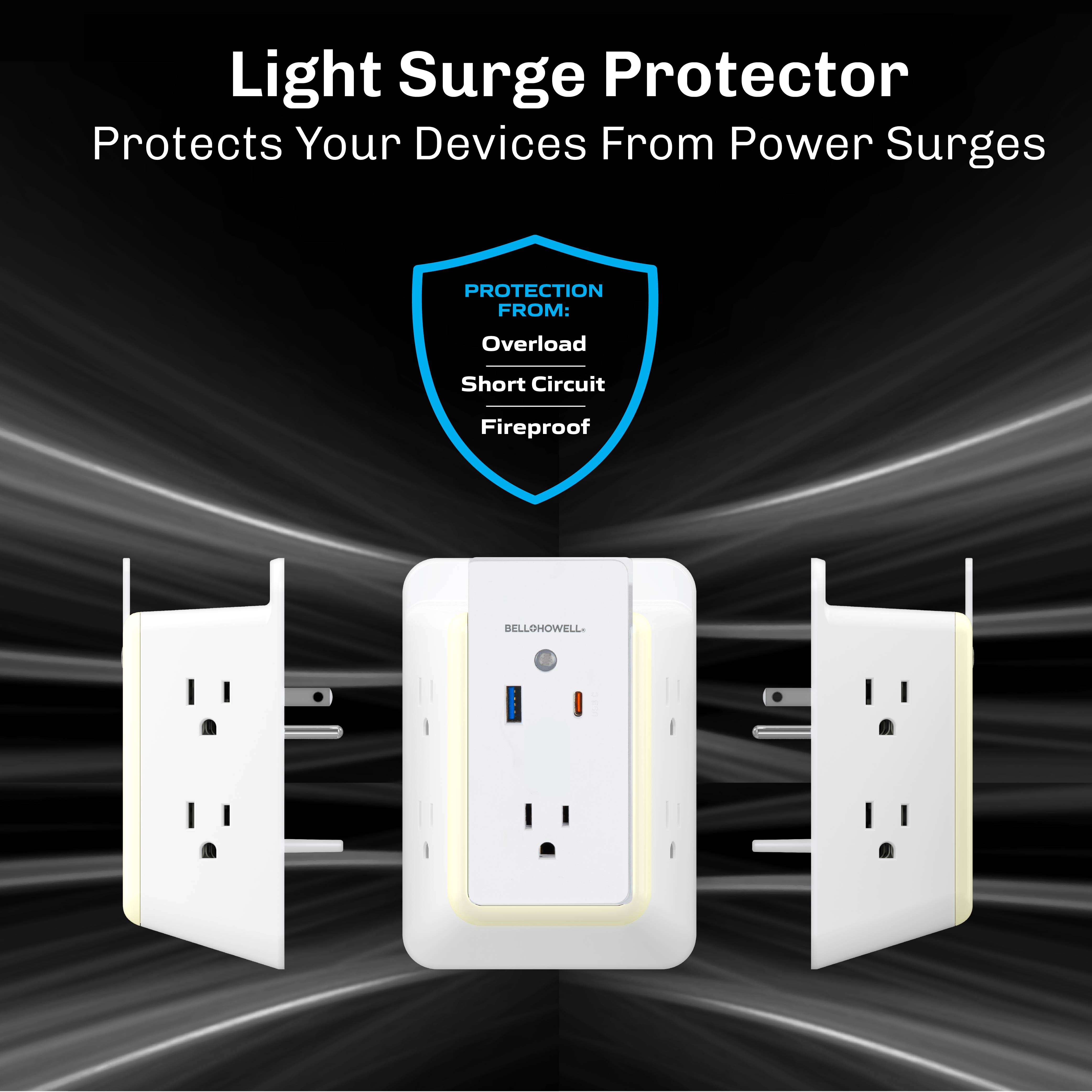 Bell+Howell Surge Protector Wall Power 5 Outlets, 1 USB and 1 USB-C Ports Quick Charging Station, Outlet Extender with USB Ports