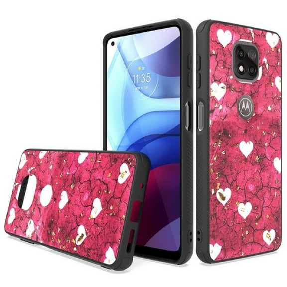 Phone Case for Motorola Moto G Power 2021, Hybrid Shockproof Slim Hard Cover Case (Pink Hearts with Gold Speck)