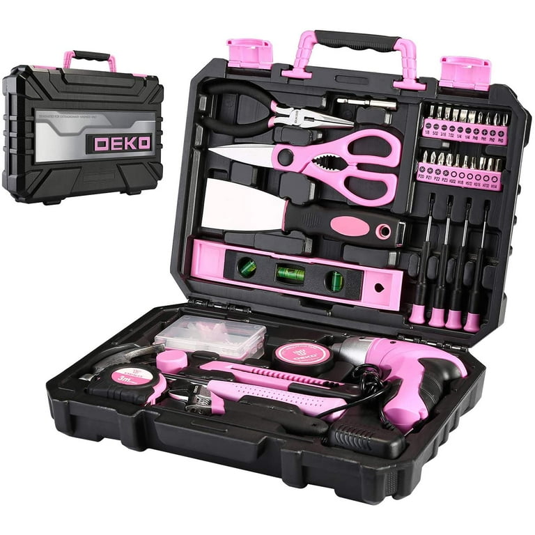 DEKOPRO Pink 98 Piece Tool Set,General Household Hand Tool Kit with Plastic  Toolbox Storage Case