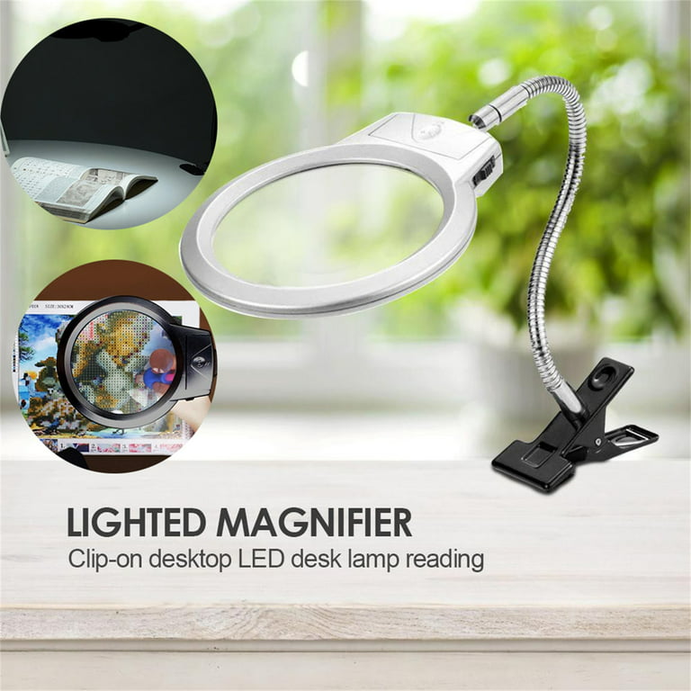 KingShop Magnifying Glass Desk Lamp Bright LED Lighted Magnifier with Clamp  for Reading Diamond Painting Cross Stitch 