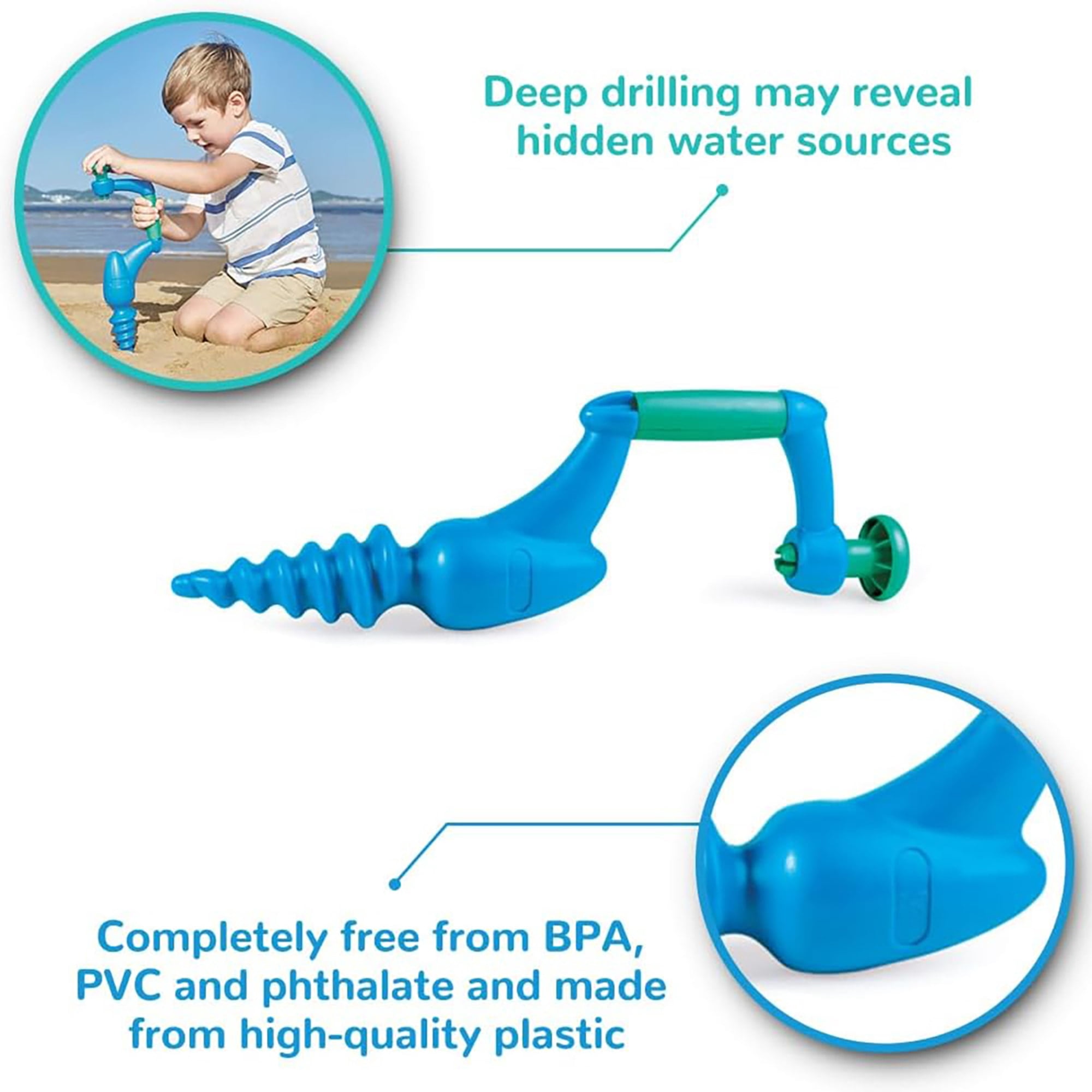Hape: Driller - Blue - Sand & Beach Toy, Outdoor Construction Pretend Play, Drill & Bore Holes Into Sand & Dirt, Crank Turn, Kids & Toddler Ages 2+