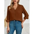 thumbnail image 4 of Sherrylily Womens Business Casual Summer Long Sleeve Silk Button Down V Neck Chiffon Blouse, 4 of 5