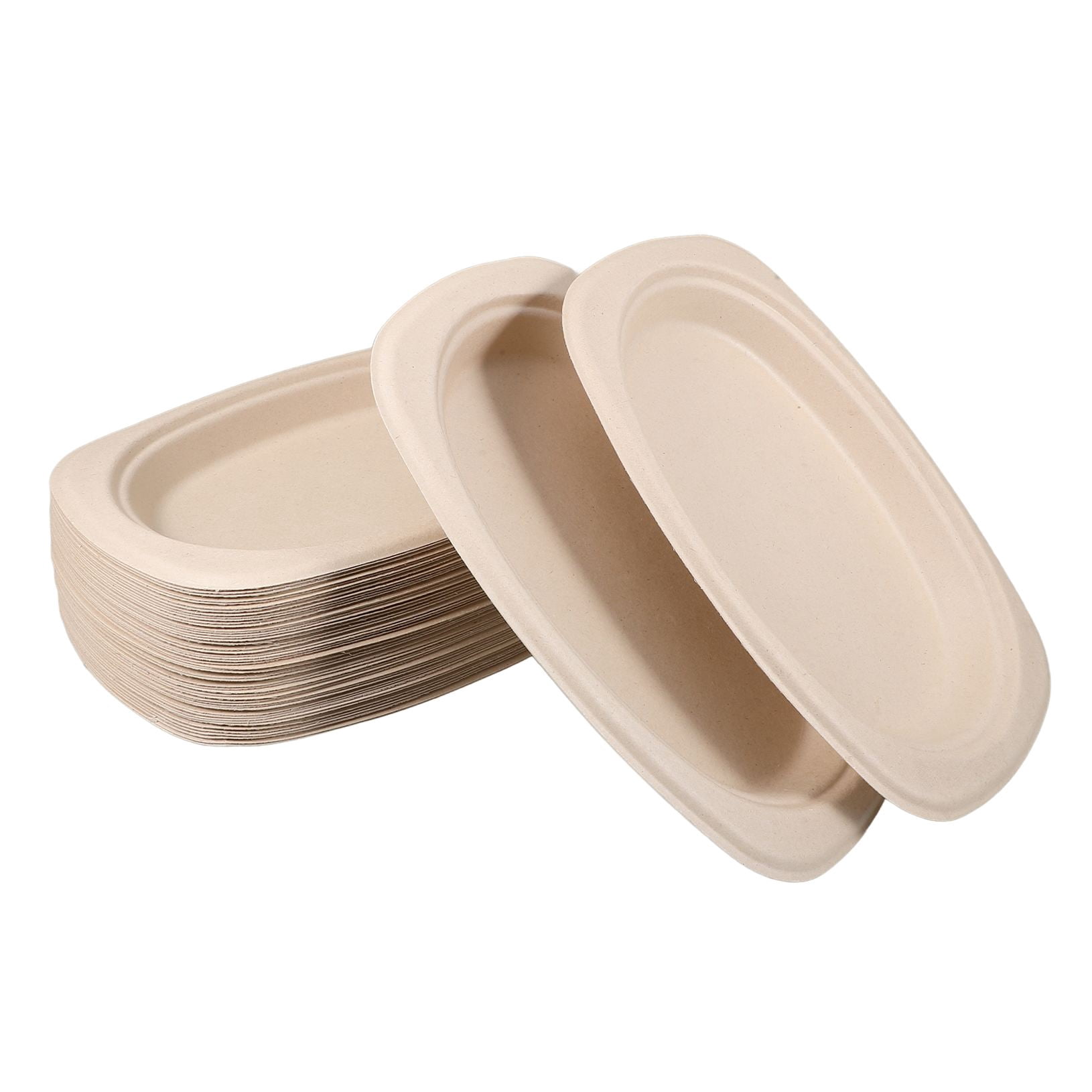 OFFIGAM 50Pcs Oval Paper Plates Beige Dinnerware Party Supplies Heavy Duty