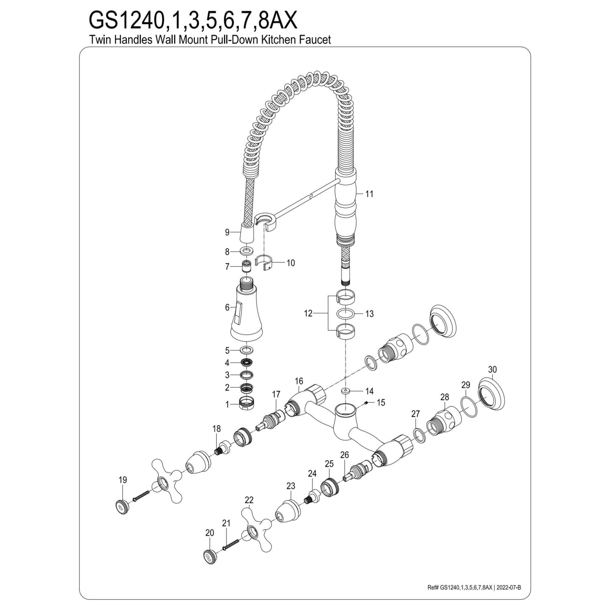 Gourmetier GS1241AX Heritage Double-Handle Wall-Mount Pre-Rinse Bridge Kitchen Faucet, Polished Chrome