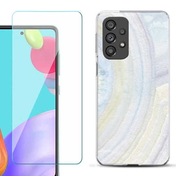 Slim-Fit Gel TPU Phone Case for Samsung Galaxy A33 5G, with Tempered Glass Screen Protector, by OneToughShield ® - Marble / Rainbow