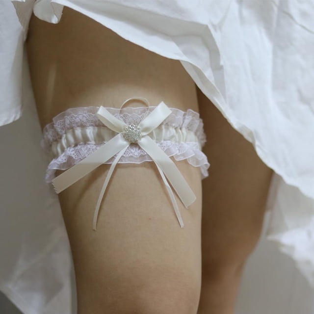 Ohufall White Garters For Bride 2 Pieces, Wedding Garter For Bride Elasticity Lace Garter, Wedding Garter Set For Bride