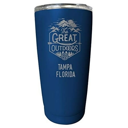 

R and R Imports Tampa Florida Etched 16 oz Stainless Steel Insulated Tumbler Outdoor Adventure Design Navy.