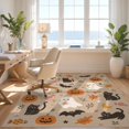 thumbnail image 3 of Design&I 8'x10' Washable Area Rug Beige Orange Whimsical Halloween Themed Design Charming Autumn Motifs with Playful Cats for Dining Room, Large Office, Lounge, Snag-Free, 3 of 7