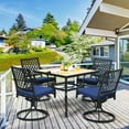 thumbnail image 2 of Gymax 4PCS Patio Swivel Dining Chairs Lattice Rocker Cushioned Armrest Navy, 2 of 6
