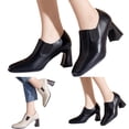 thumbnail image 2 of NECHOLOGY Botas Mujer Zapatos Botines de mujer Botines de mujer Simple Color sólido moda nuevo patrón punta cuadrada pequeños zapatos de cuero cómodo tacón grueso tacón cuadrado (Black, 7.5), 2 of 7