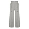 thumbnail image 5 of LLYwey Womens Trousers High Waisted Women's Summer Fashionable Solid Color Wide Leg Cotton Breasted Pants Female Casual Pants Long Pant Style H61 Gray S, 5 of 6