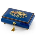thumbnail image 1 of Radiant 30 Note Royal Blue Floral Inlay Musical Jewelry Box with Lock and Key - Tristesse, 1 of 2