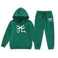 thumbnail image 4 of GDREDA Girls Sets 2 Piece Outfits Spring Children's Hoodie Set With Bow Print Dark Green,10-11Years, 4 of 4