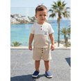 thumbnail image 6 of BemeyourBBs Toddler Baby Boy Little Brother Outfit Infant Baby Boys Summer Clothes Casual Lil Bro Letter Embroidered Waffled Short Sleeve Shirt Tops and Pockets Shorts 2 Pcs Set, 6 of 8