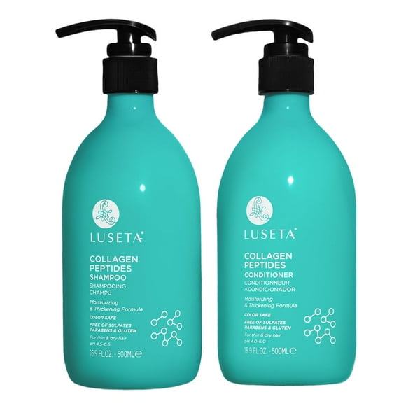 Luseta Ensemble de Shampooing et après-Shampooing Épaississant avec Peptides de Collagène Renforce et Hydrate pour Cheveux Fins et Secs Favorise l'Épaisseur et Réduit la Casse pour des Cheveux Plus Volumineux 16.9oz 2
