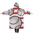 thumbnail image 2 of Oversized Wearable Blanket Hoodie,Red and White Striped Baseballs Pattern Sherpa Blanket Hoodie with Super Pockets,Super Warm Fuzzy Pullover for Women & Men, 2 of 6