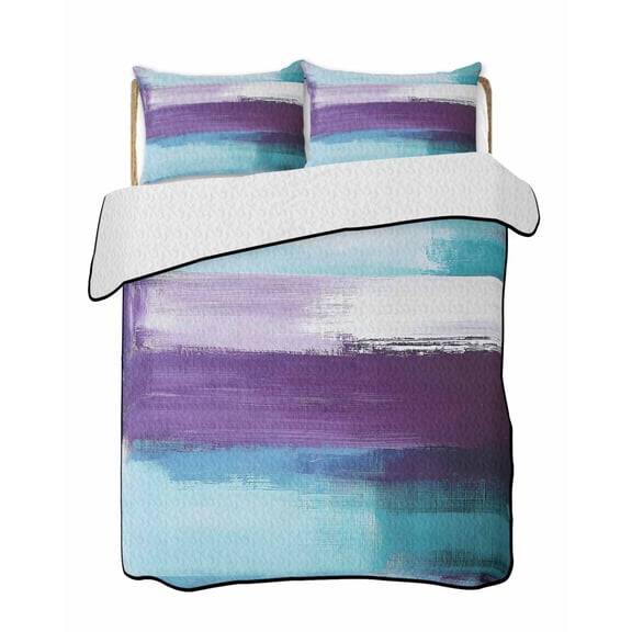 Turquoise Purple Summer Quilt Set Full Size,Soft Quilted Bedding Set with 2 Pillow Shams,Geometric Abstract Modern Oil Painting Lightweight All Season Bedspread Coverlet for Bedroom 78"x90"