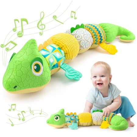 Baby Toys 0-6-12 Months Musical Stuffed Animal Activity Soft Toys with Multi-Sensory Crinkle Rattles and Textures Infant Tummy Time Toys for Newborn Boys Girls Dinosaur Green