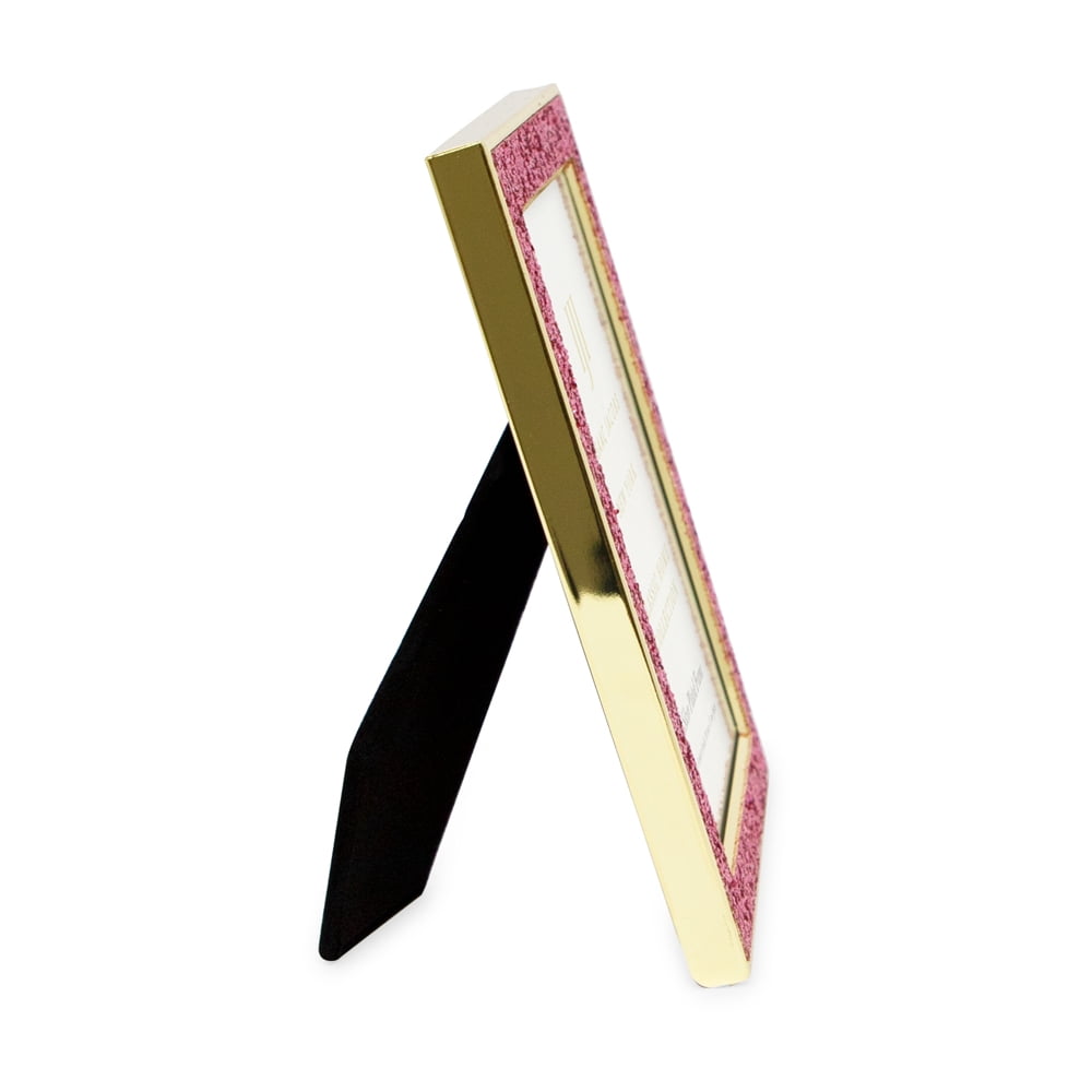 Isaac Jacobs 4x6 Pink Glitter Vertical & Horizontal and Gold Metal Picture Frame, with Black Fabric Easel, Wall-Mountable, Made for Tabletop, Counterspace, Shelf and Desk