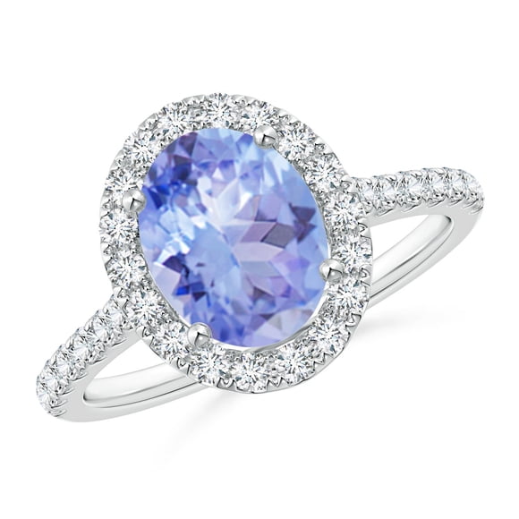Angara Natural Tanzanite Ring - Prong-Set Oval 1.9 ct Tanzanite Halo Ring with Diamond Accents in Platinum for Women (Ring Size = 5.5)