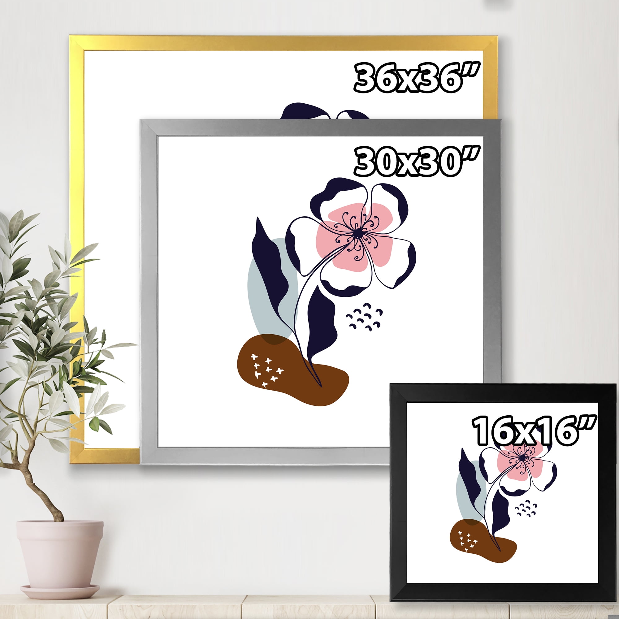 Designart 'Abstract Minimal Shapes Under Flowers IV' Modern Framed Art Print