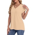 thumbnail image 7 of Yeaiivve Womens V Neck T Shirts Cap Short Sleeve Summer Tops Casual Loose Hem Plain Tunic Top Beach Vacation Outfits Khaki,XL, 7 of 7