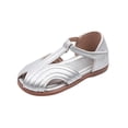 thumbnail image 2 of XIMIN Toddler Girls Closed-Toe Sandals with Adjustable T-Strap Breathable Cutout Design Non-Slip Sole Summer Shoes for Kids Casual Wear (Silver, 18-24 Months), 2 of 9