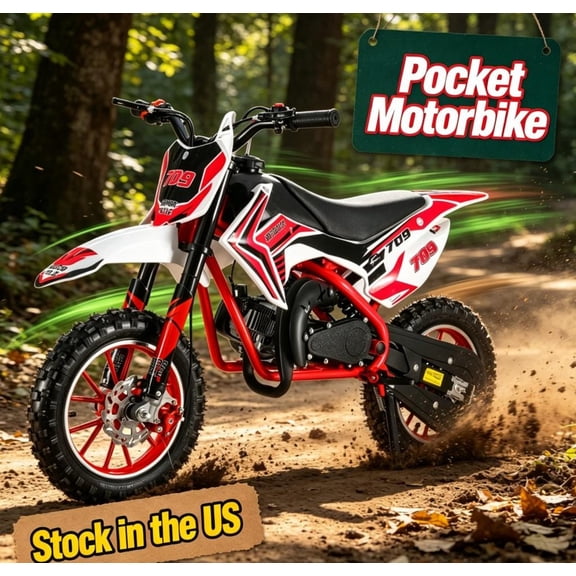 Sioweci 49cc 2-Stroke Kids Dirt Bike,Dirt Bike for Kids,Mini Dirt Bike,Gas Power Pocket Rocket Bike,Gas Motorcycle with Front Rear Disc Brakes, Off Road Mini Motorcycle Max Load 330Lbs