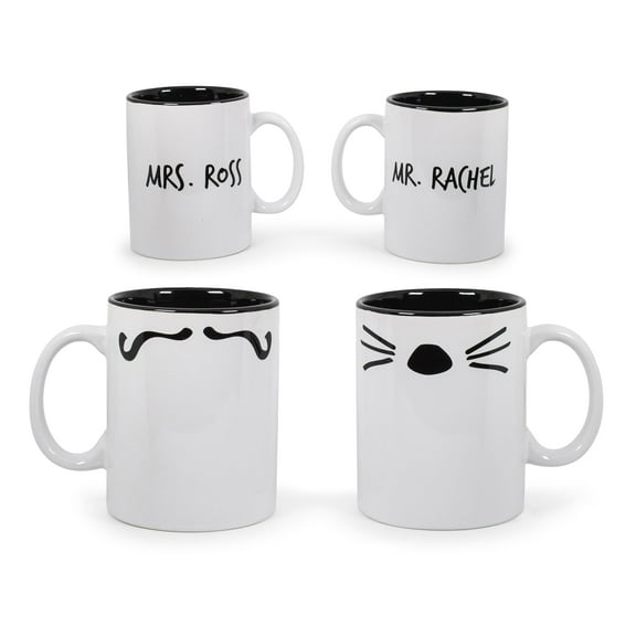 Friends Mr. Rachel Whiskers and Mrs. Ross Moustache Double-Sided Mugs | Set of 2