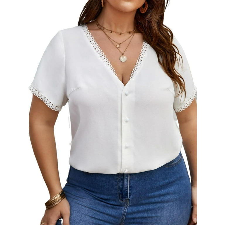 Plus size deep v neck tops outlet