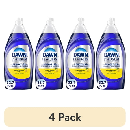 (4 pack) Dawn Platinum Bleach Alternative Dish Soap, Dishwashing Liquid, Clean Lemon, 32.7 fl oz
