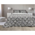 thumbnail image 1 of Floral Comforter & Sham Bedding Set, Abstract Illustration of Dahlia Flowers Composition Petal Prints, 3 pcs Duvet Set Microfiber Filling Quilt, 5 Sizes, Grey Dimgrey and Coconut, by Ambesonne, 1 of 4
